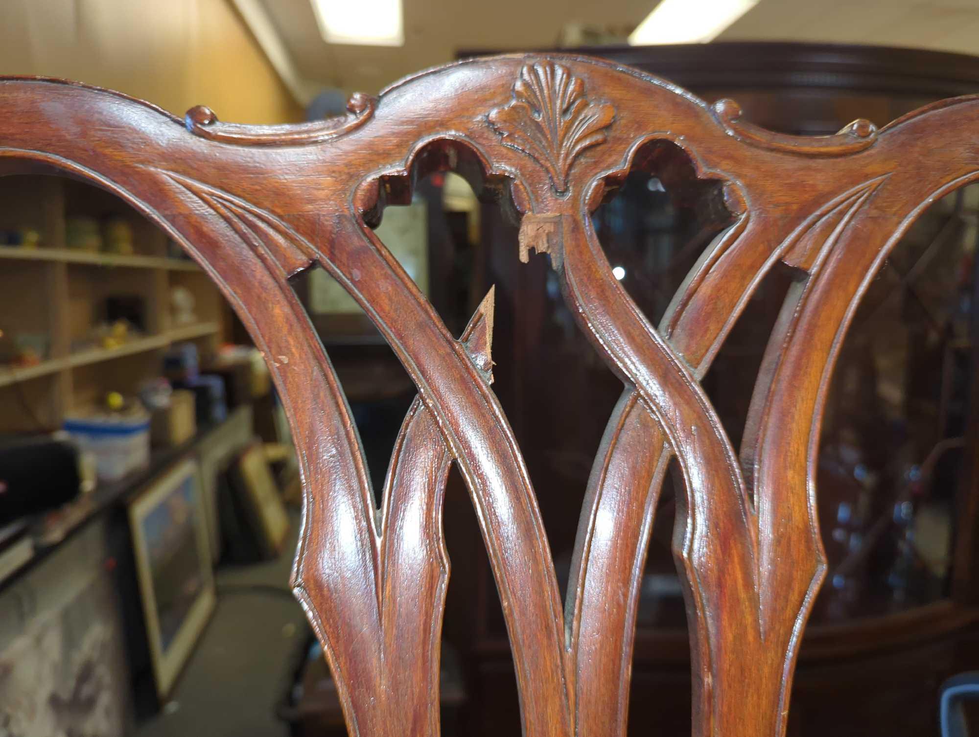 19th Century Centenial Chipendale Mahogany Side Chair, Back Of Chair has a Piece Missing, Legs Have