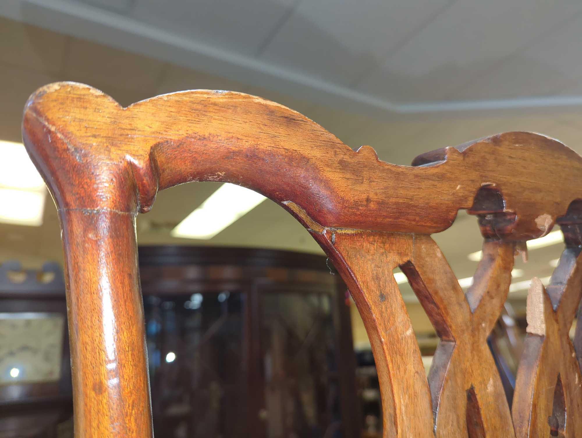 19th Century Centenial Chipendale Mahogany Side Chair, Back Of Chair has a Piece Missing, Legs Have