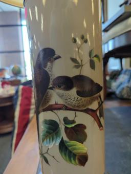 Lot of 2 Old Style Ceramic Lamps With Birds and Flowers Painted in Them, Both Lamps come with Cream