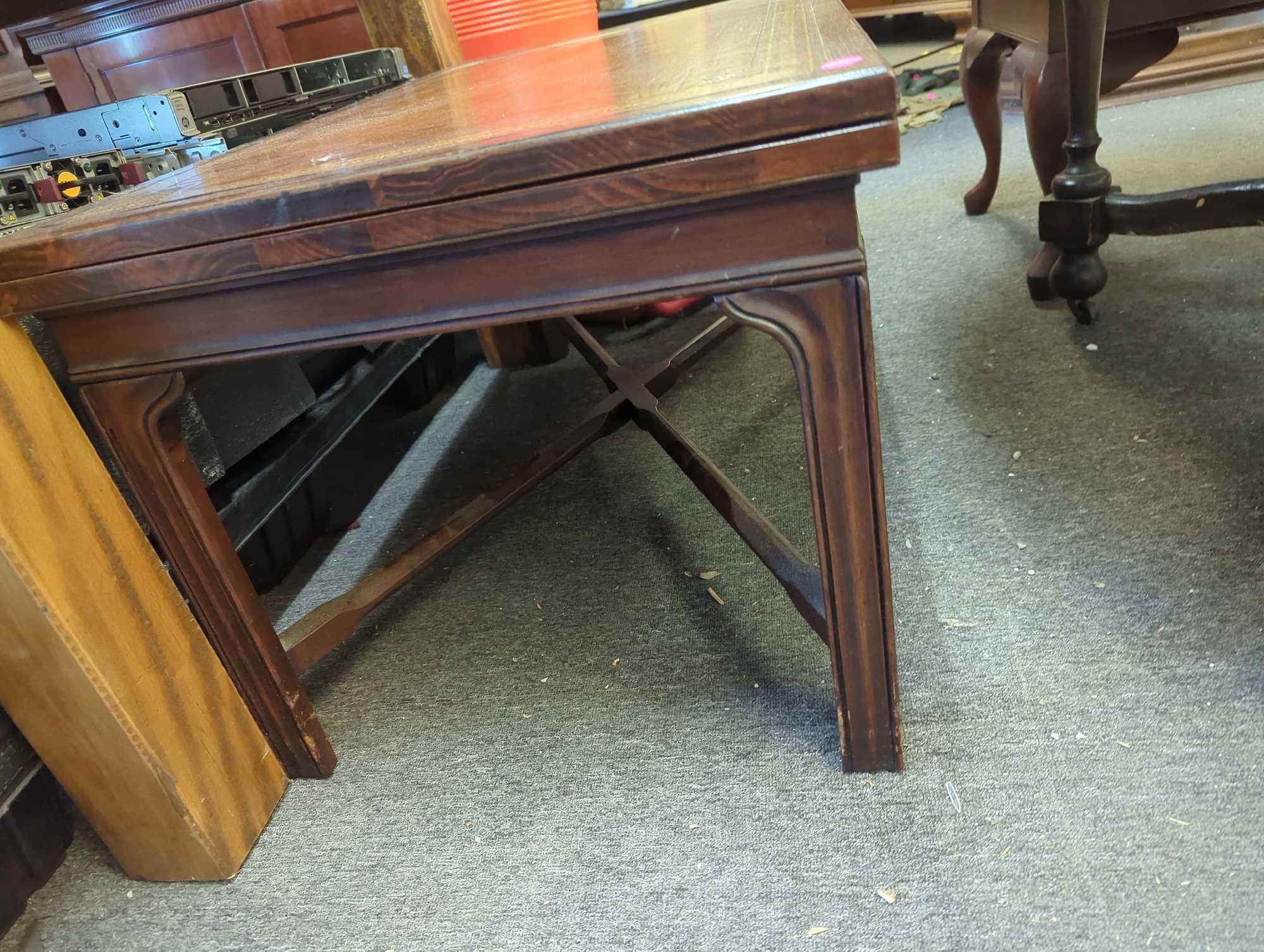 Old Style Heritage Flip Top Coffee Table/Game Table with Built in Cubby, Appears to have Some Water