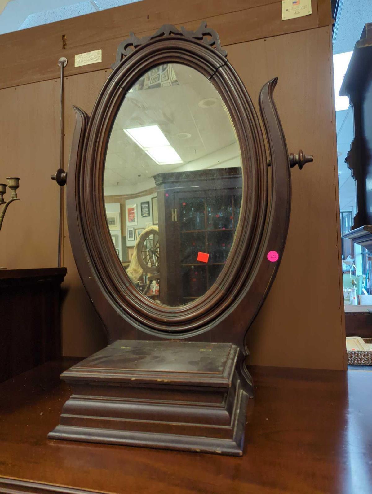 Victorian Mahogany Swing Mirror With A Jewelery Box, Measure Approximately 11 in x 9 in x 29.5 in,