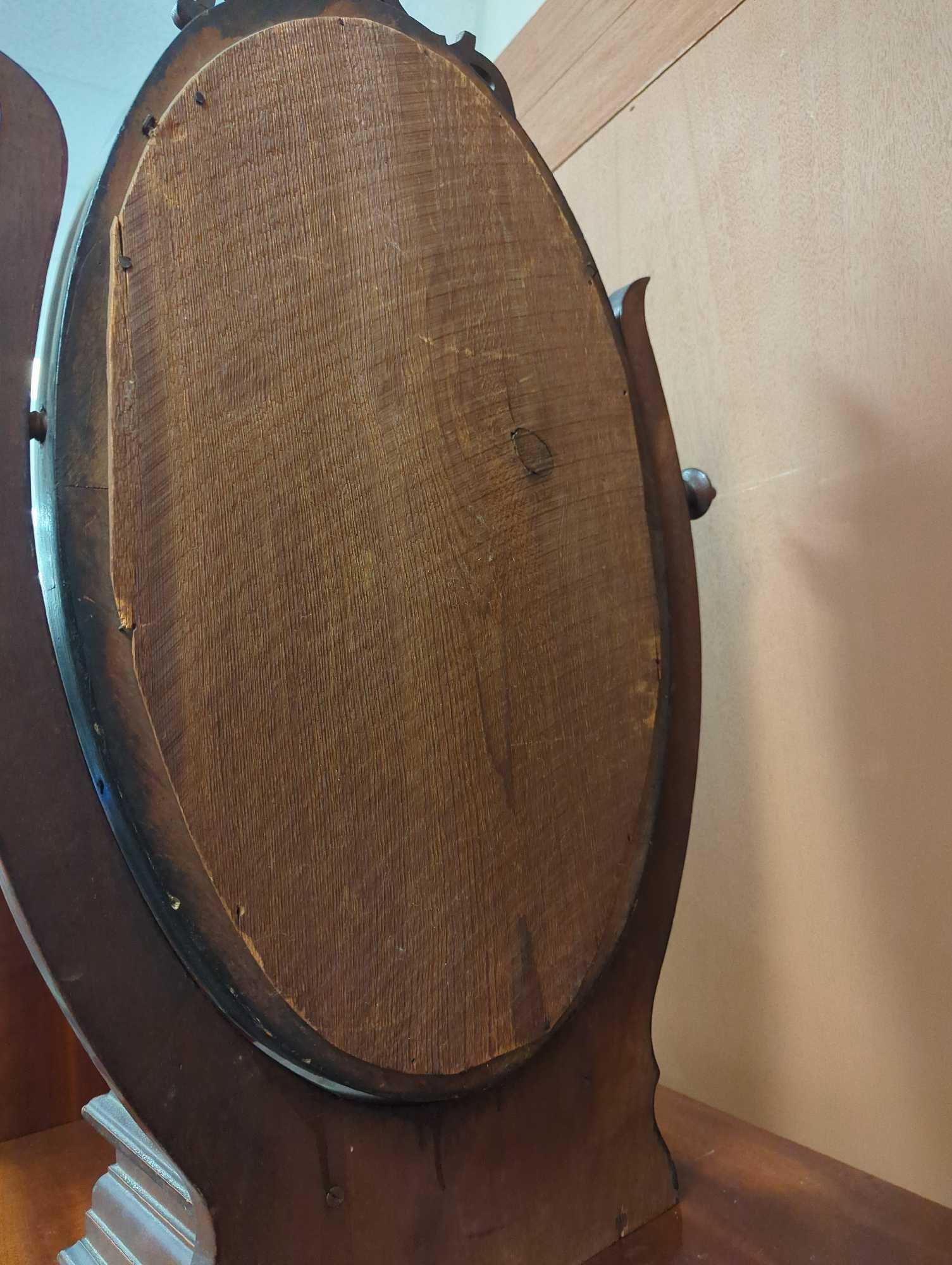 Victorian Mahogany Swing Mirror With A Jewelery Box, Measure Approximately 11 in x 9 in x 29.5 in,