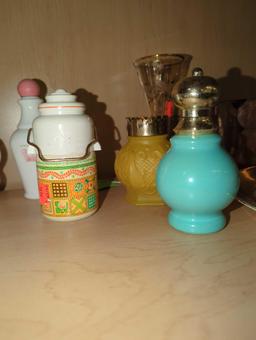 Shelf Lot of Assorted Items to Include, EAPG Northwood White Opalscent Ruffled Bowl, Pewter Tea Set