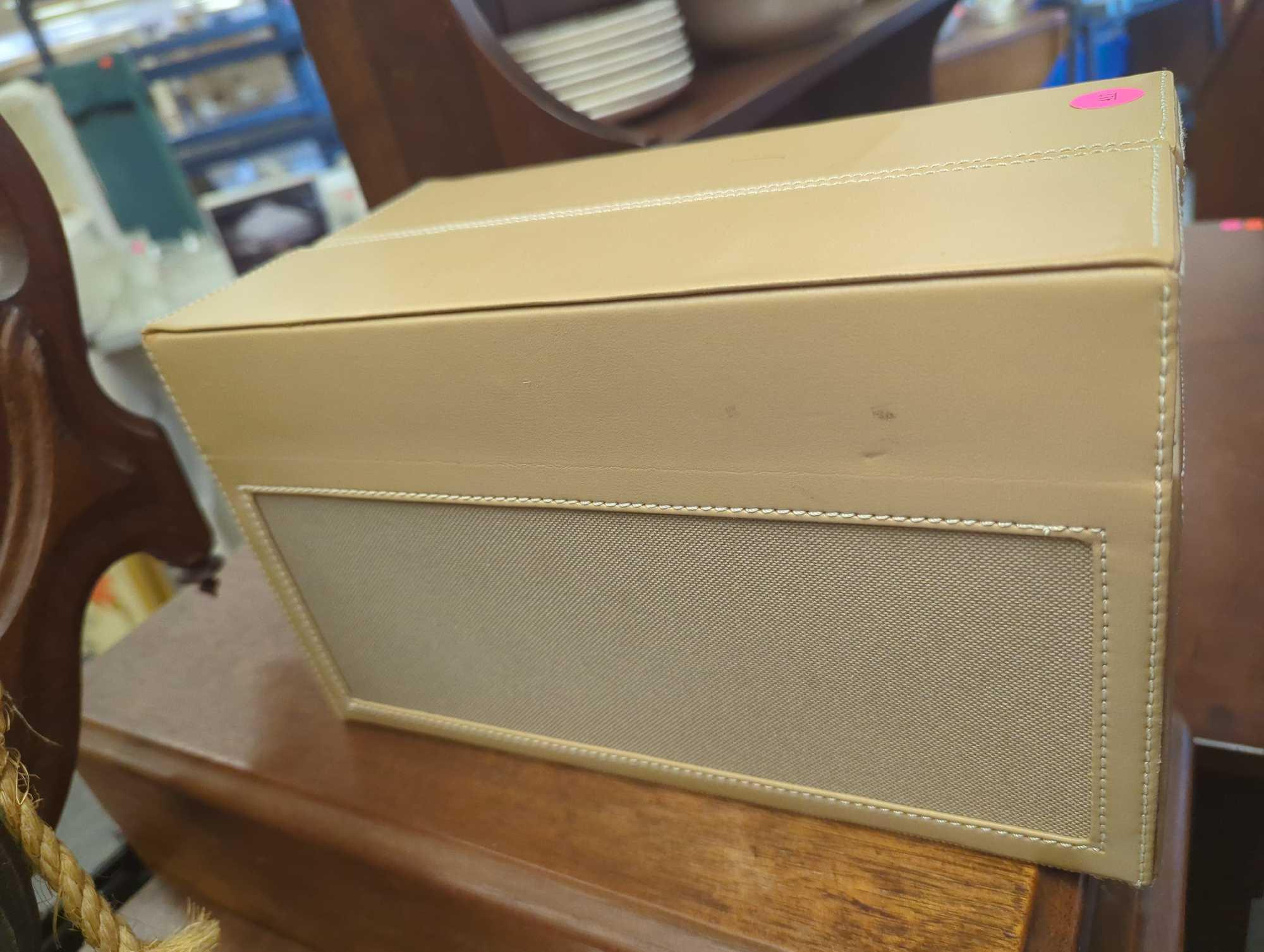 Tan Makeup Container, Approximate Dimensions - 7" H x 11" W x 6" D, Appears to be Lightly Used, What