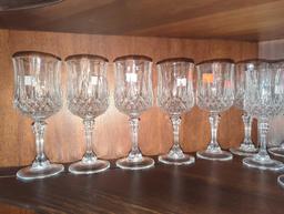 Shelf Lot of Assorted Cristal d'Arques Glasses including Wine Glasses, Champagne Glasses, Flutes,