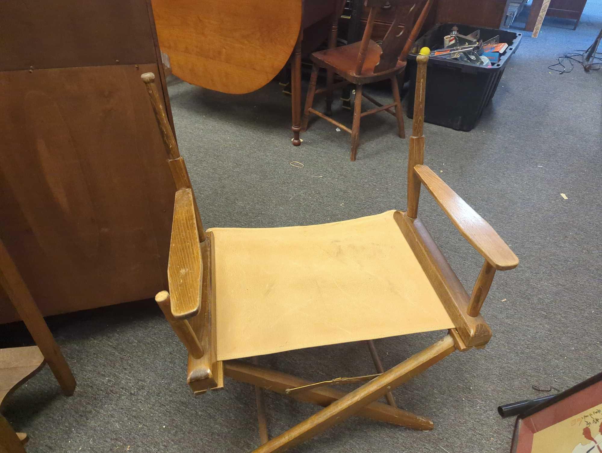 Folding Wood Directors Chair, Missing Top Canvas Piece, Approximate Dimensions - 32" H x 25" W x 17"