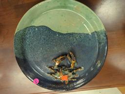 Lot of 2 Pottery Items with Crabs on Them, 1 Plate and 1 Cup, The Crab on the Cup has Some Damage,