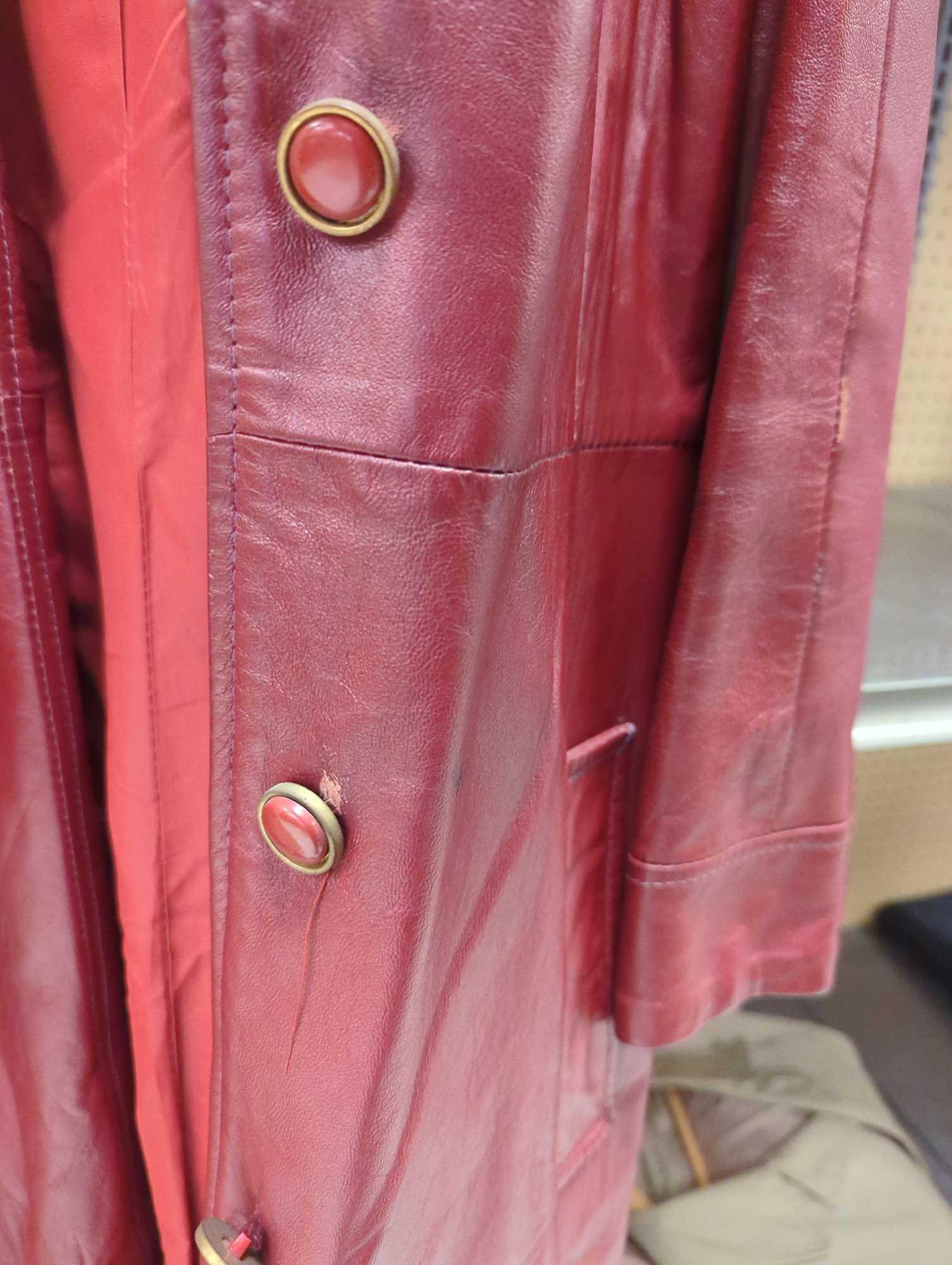 Red Leather Trench Coat Leather by Dan di Modes, Women's Size 16, Retail Price Value $85, What you