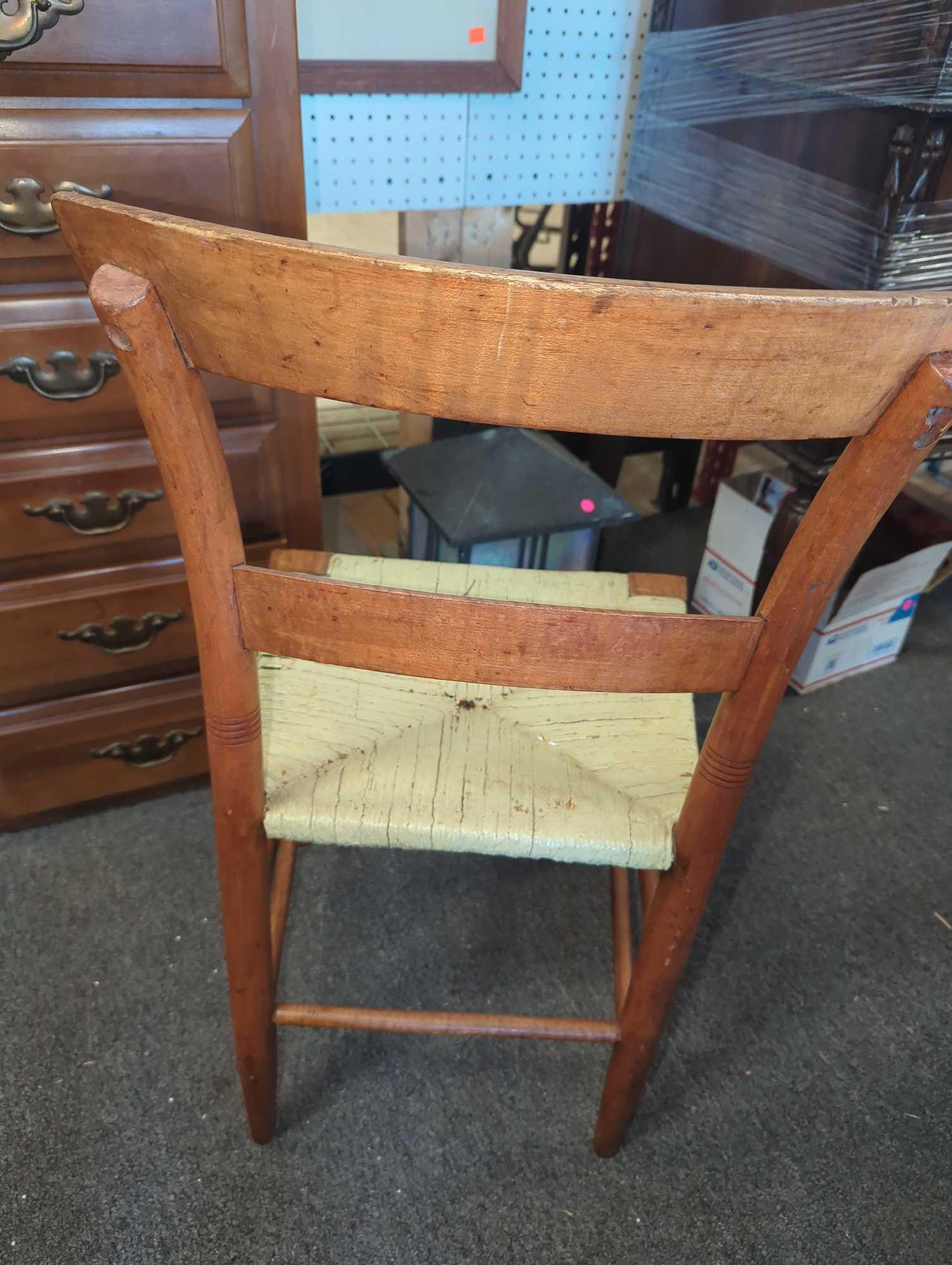 Mid 20th Century Maple Side Chair With Painted Rush Seat, Approximate Dimensions - 34" H x 17" W x