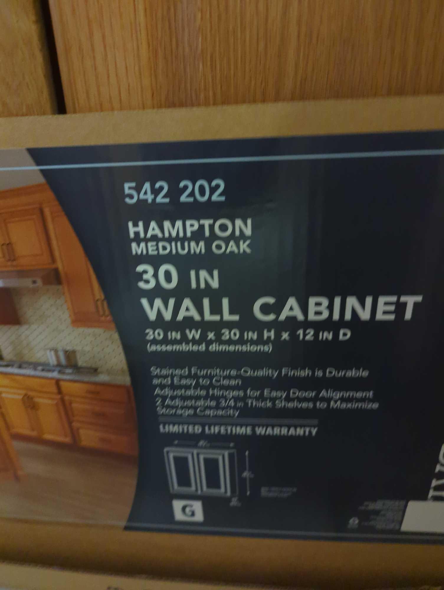 Hampton Bay Hampton 30 in. W x 12 in. D x 30 in. H Assembled Wall Kitchen Cabinet in Medium Oak,