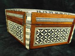 India Bone and MOP Inlaid Hinged Box - Waterford Turtle - Etched Real Egg