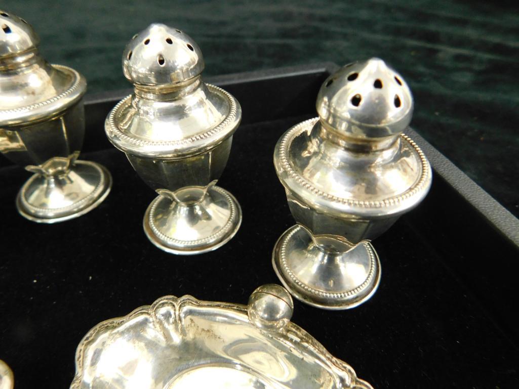 Sterling Silver - 2 Salt Cellars - 5 Salt and Pepper Shakers - 57.0 Grams