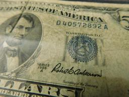 2 Blue Seal 1953 $5 US Silver Certificates
