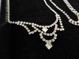 Tray Lot of Costume Jewelry - 7 Vintage Clear Rhinestone Necklaces