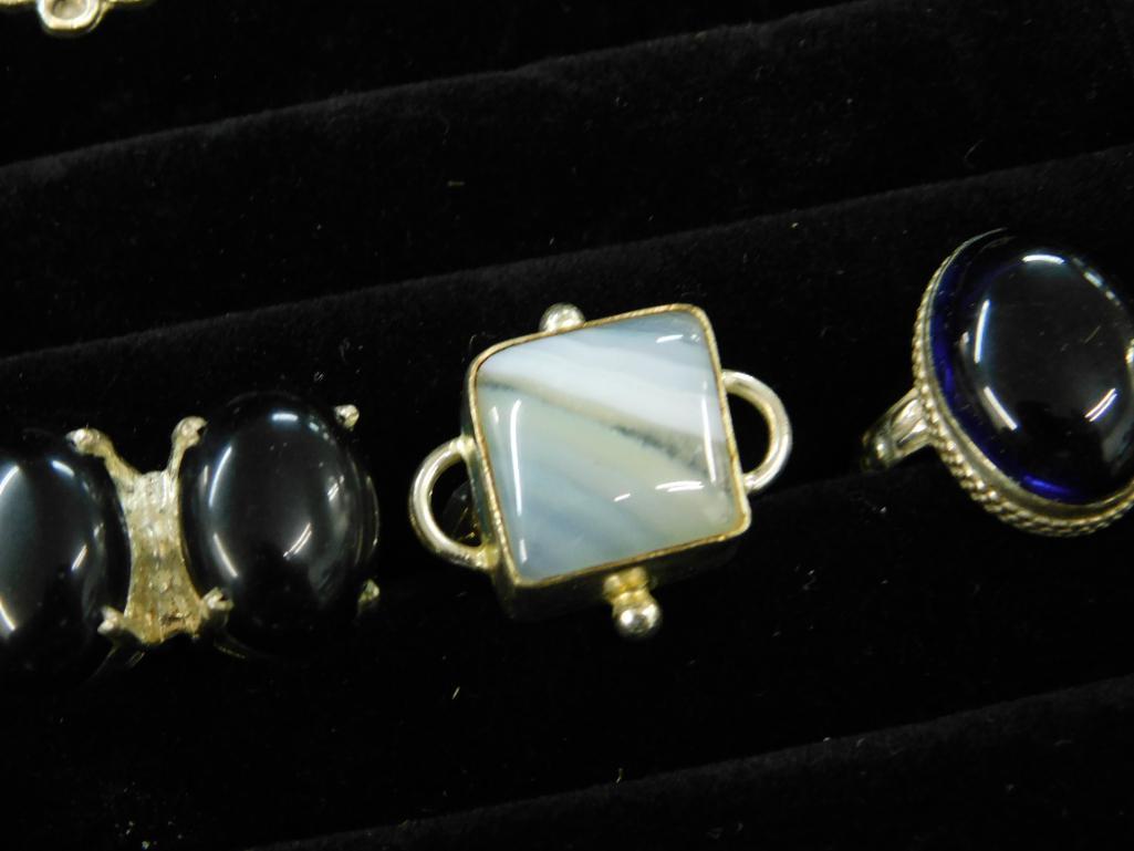 Tray Lot of Costume Jewelry - 20 Natural Stone Rings - Various Sizes