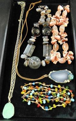 Tray Lot of Costume Jewelry - Natural Stone and Shell Necklaces - 5 Pieces