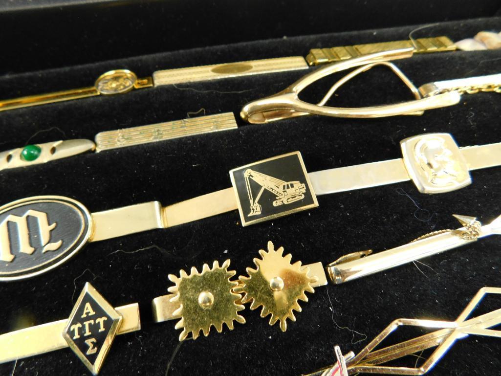 Tray Lot of Mens Vintage Tie Clips