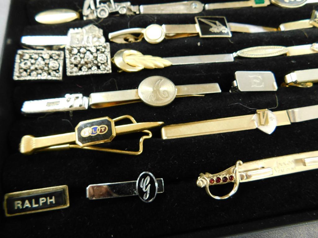 Tray Lot of Mens Vintage Tie Clips