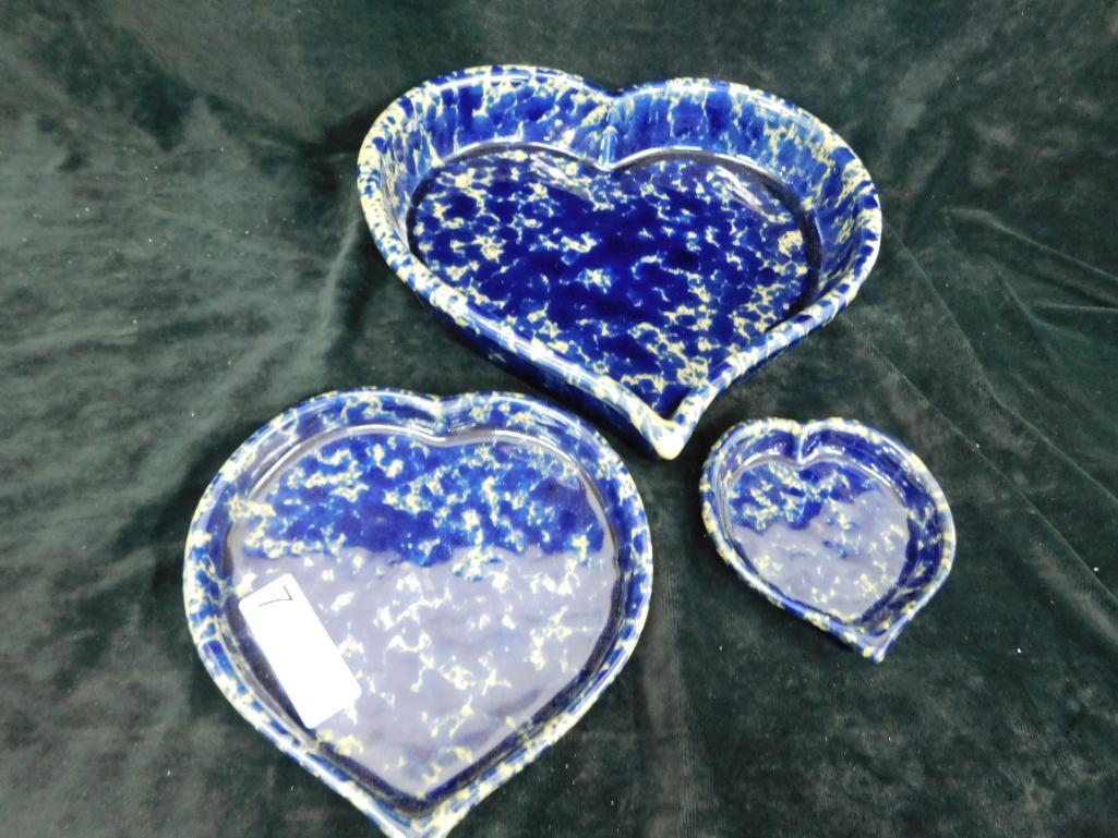 Bennington Potters - Vermont - 3 Heart Shaped Dishes - Lg is 2.25" x 12.25" x 12"