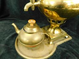 Vintage Brass Samovar with Tray and Pot - 22" x 10" x 12.5"