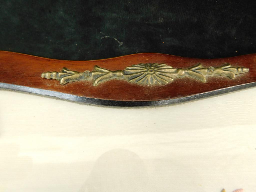 Vintage Wood Tray with Handles - Glass Covered Embroidery - 18" x 11.5"