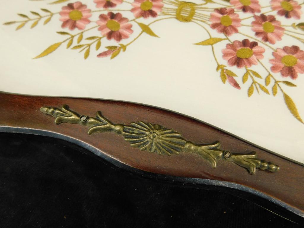 Vintage Wood Tray with Handles - Glass Covered Embroidery - 18" x 11.5"