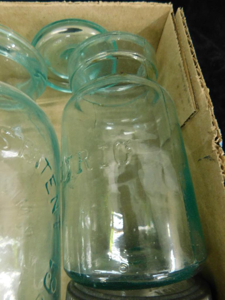 Box Lot with 5 Vintage Canning Jars