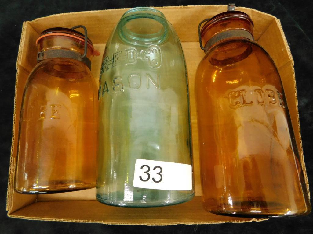 Box Lot with 3 Large Vintage Canning Jars