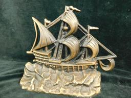 1997 ECRC Cast Metal Ship Bookends - Each 6" x 7" x 2"