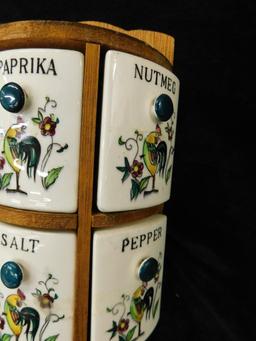 Japanese Ceramic and Wood Wall Spice Rack - Coronas Barrel Box - Inlaid Music Box