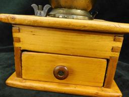 Vintage Wood and Cast Iron Coffee Grinder with Drawer - 8.5" x 9.5" x 6"