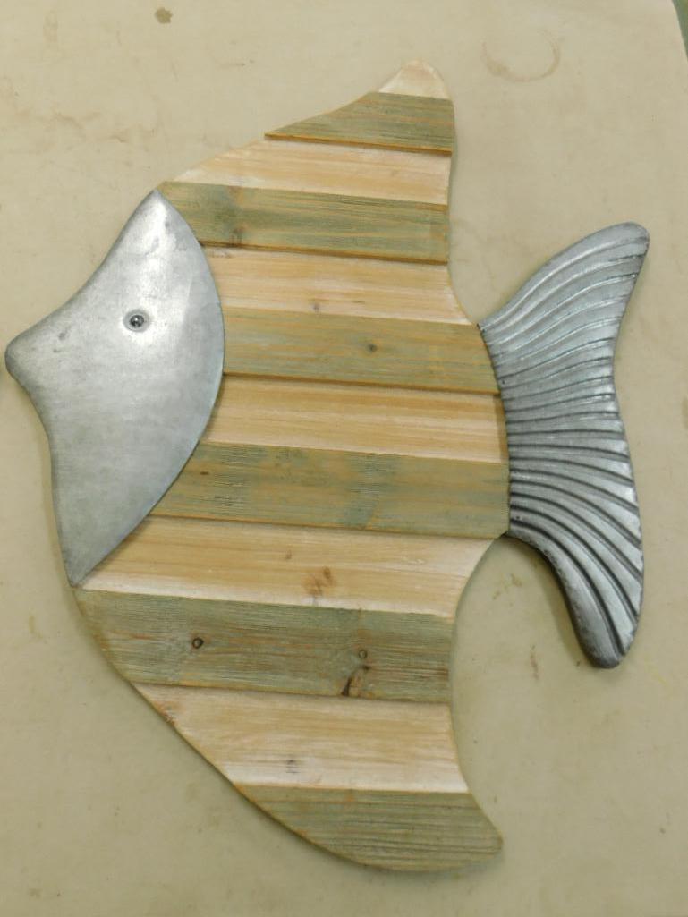 Modern Metal and Wood Fish Wall Decorations - 2 Pieces - Large is 22.5" x 16.5"