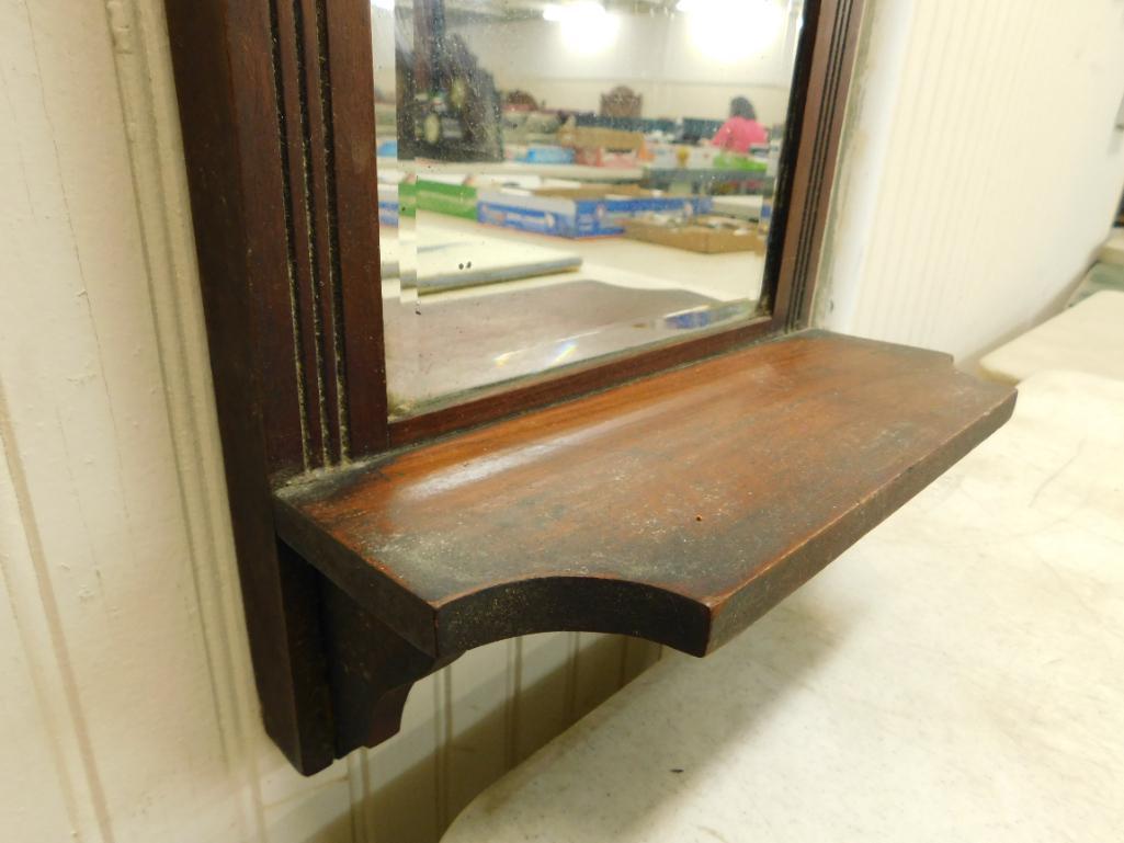 Antique Wood Wall Shelf with Beveled Glass Mirror - 21" x 10.5" x 5"