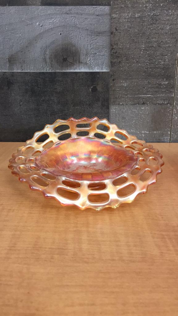 AMBERINA GLASS ASHTRAYS & MARIGOLD CARIVAL DISH