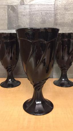 8) NORITAKE SWEET SWIRL BLACK GLASS GOBLET