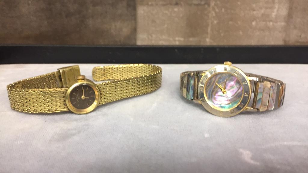 L BARON ABALONE SHELL & LADY ELGIN GOLD-TONE WATCH