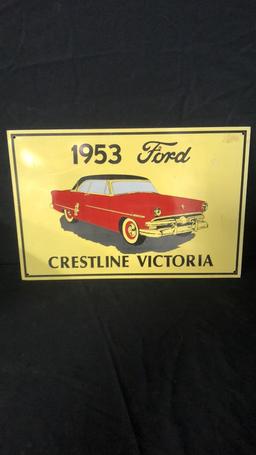 "1953 FORD CRESTLINE VICTORIA" METAL AD SIGN