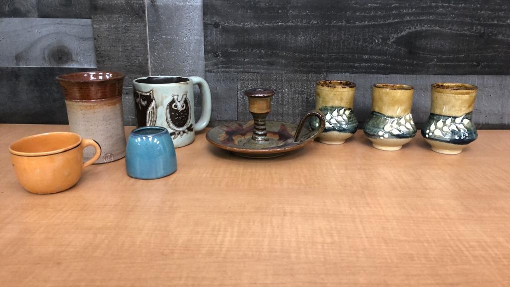 HANDMADE POTTERY MUGS, CANDLE HOLDER & MORE