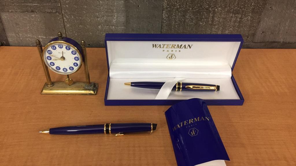 WATERMAN PARIS PEN & PENCIL SET &BULOVA DESK CLOCK