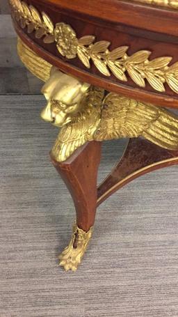 ANTIQUE MARBLE TOP, CLAW FOOT TABLE W WINGED LIONS