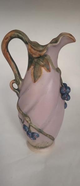 ANTIQUE WELLER GRAPES & VINE PITCHER VASE