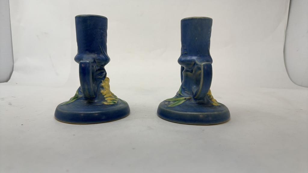 ROSEVILLE POTTERY "FREESIA" CANDLESTICK HOLDERS