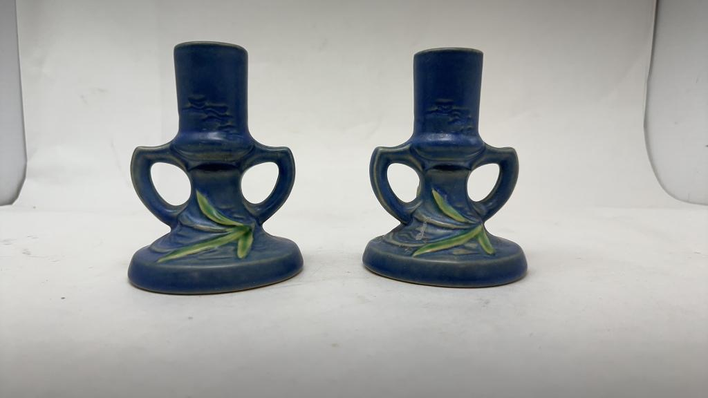 ROSEVILLE POTTERY "FREESIA" CANDLESTICK HOLDERS