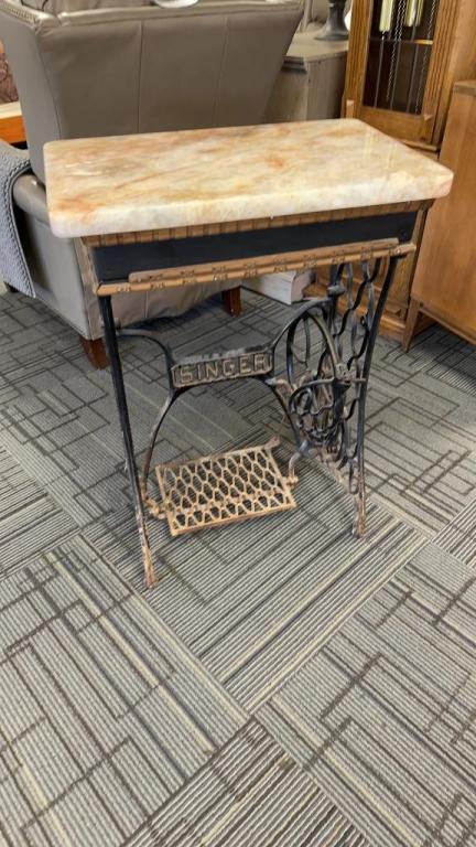 RETROFITTED SINGER SEWING MACHINE MARBLE TABLE TOP