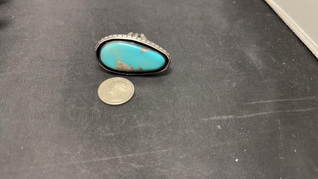 STERLING & TURQUOISE RING. 34G