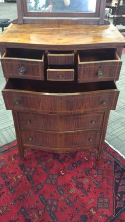 INLAID WOOD CHEST OF DRAWERS W MIRROR