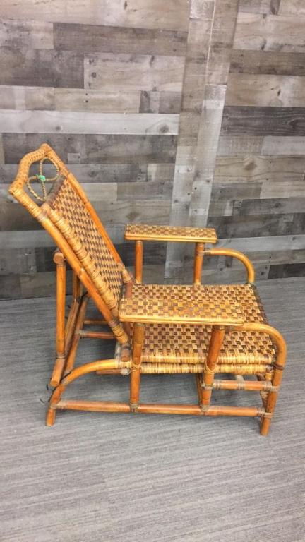 VICTORIAN COLONIAL BAMBOO & CANE STEAMER CHAIR