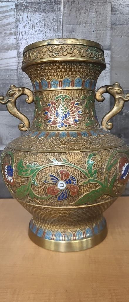 JAPANESE CHAMPLEVE DOUBLE HANDLE VASE