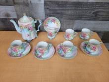 R.S. PRUSSIA BLUE & PINK ROSE TEA 13PC  SET