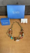 LIA SOPHIA TIGERS EYE BEAD NECKLACE, & EARRINGS